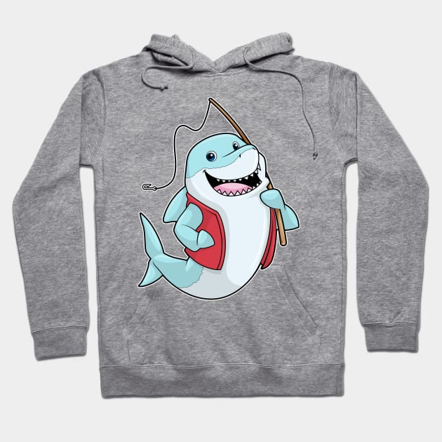 Shark at Fishing with Fishing rod Hoodie by Markus Schnabel